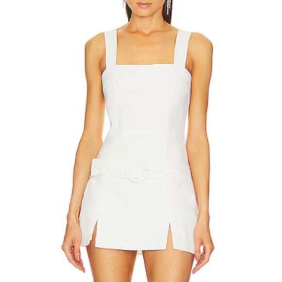 AMANDA UPRICHARD Romper REVOLVE Belted Square Neck Slit Skirt White Size Large - Picture 1 of 11